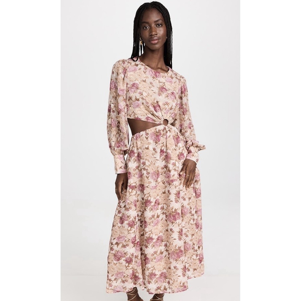 En Saison lissandra pink floral print cutout long sleeve midi dress Size M NWT